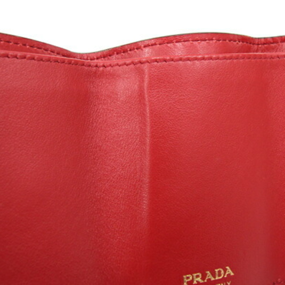 PRADA Tri-fold Wallet 1MH021 Black Red Leather Compact Women's - Picture 7 of 10
